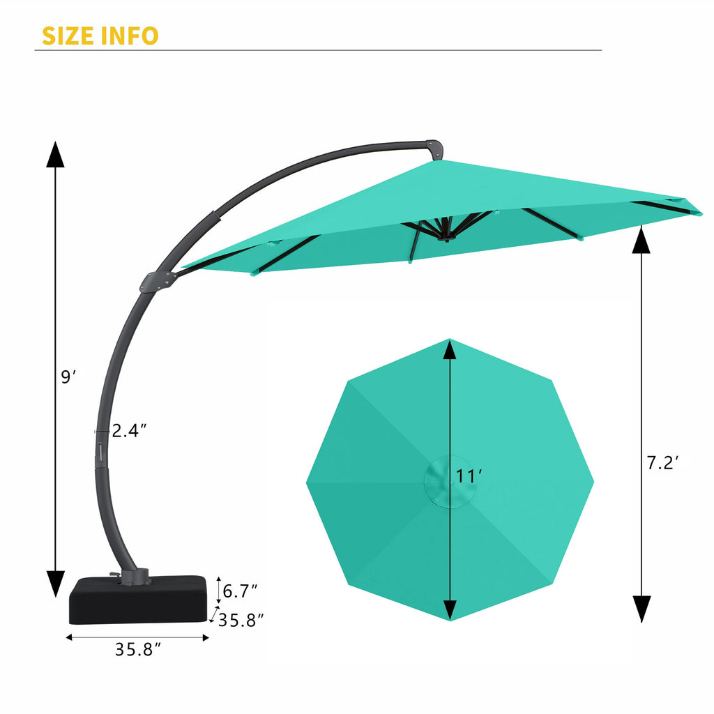 11ft Turquoise Blue Offset Cantilever Patio Umbrella with Base M815