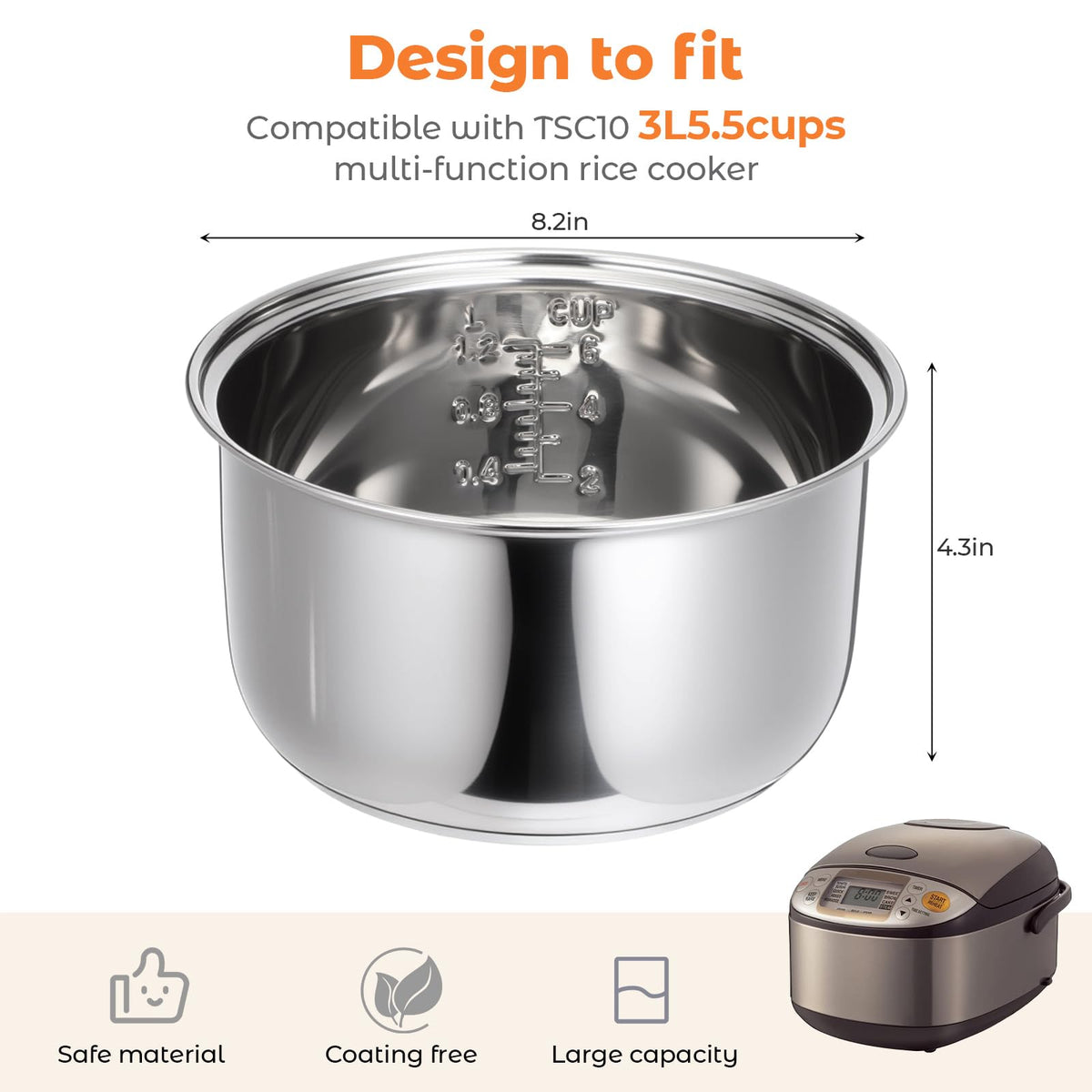 304 Stainless Steel Inner Pot 5.5 Cups Rice Cooker X429
