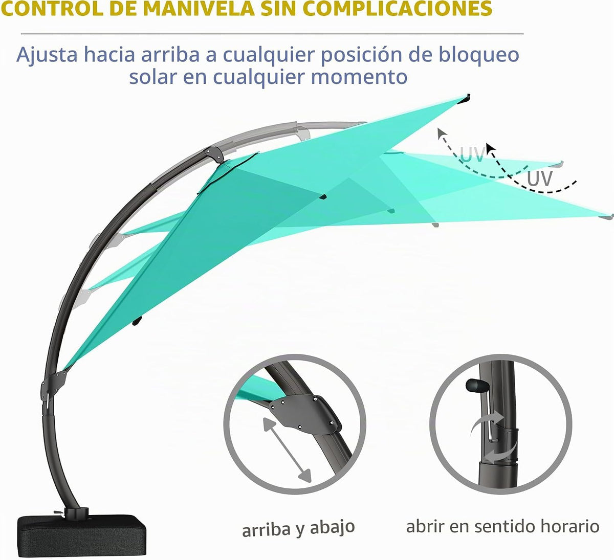 11ft Turquoise Blue Offset Cantilever Patio Umbrella with Base M815
