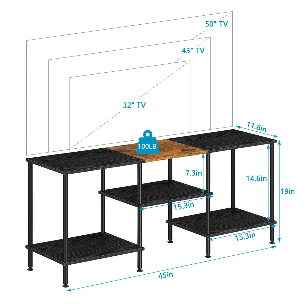 50 inch 3 Tier TV Stand with Storage Shelves Y366282