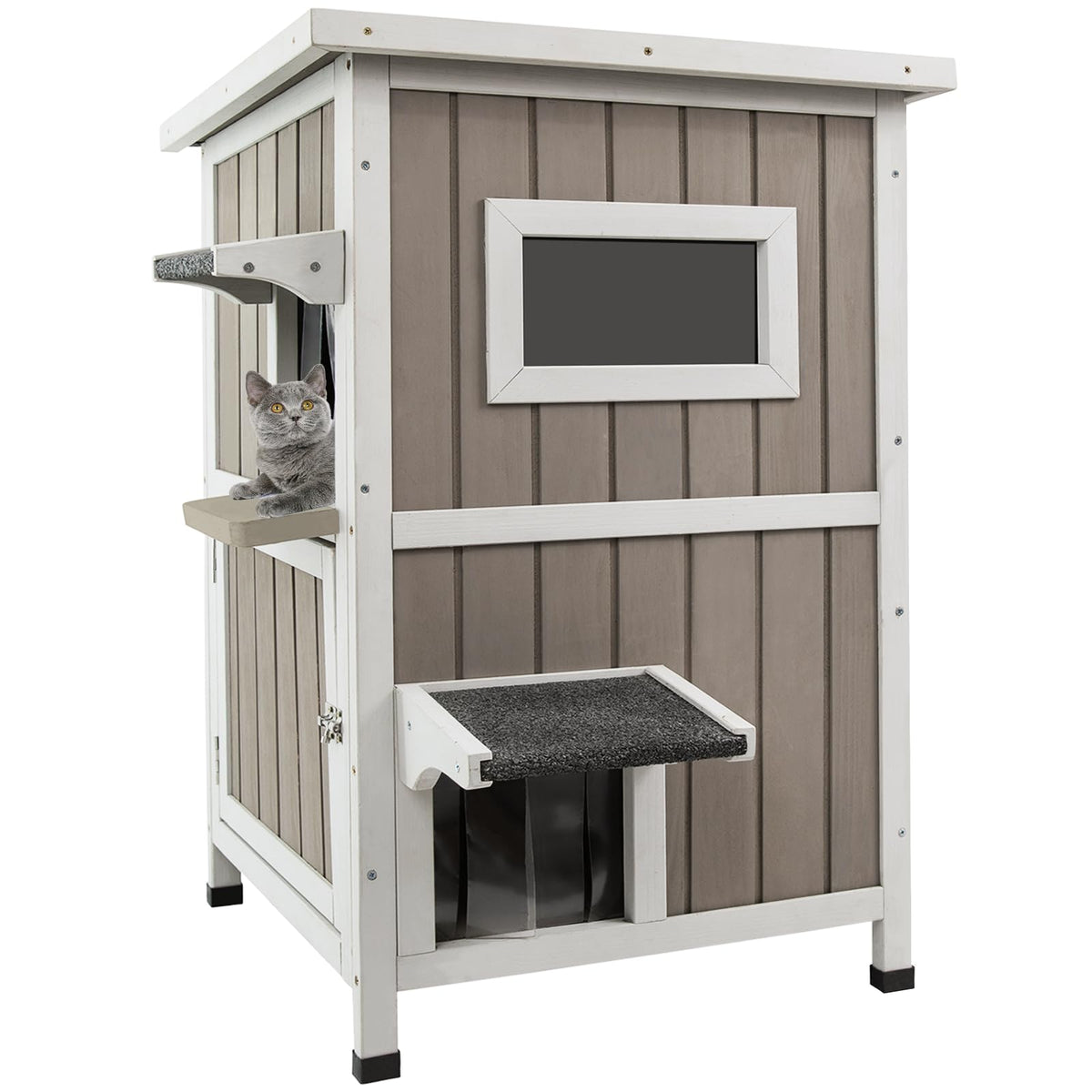 2 Story Weatherproof Wooden Outdoor Cat House W384713