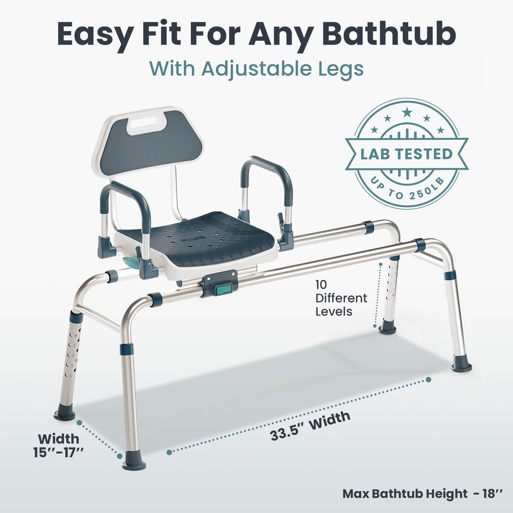 Dark Blue Sliding Shower Chair Tub Transfer Bench with Swivel Seat V698156
