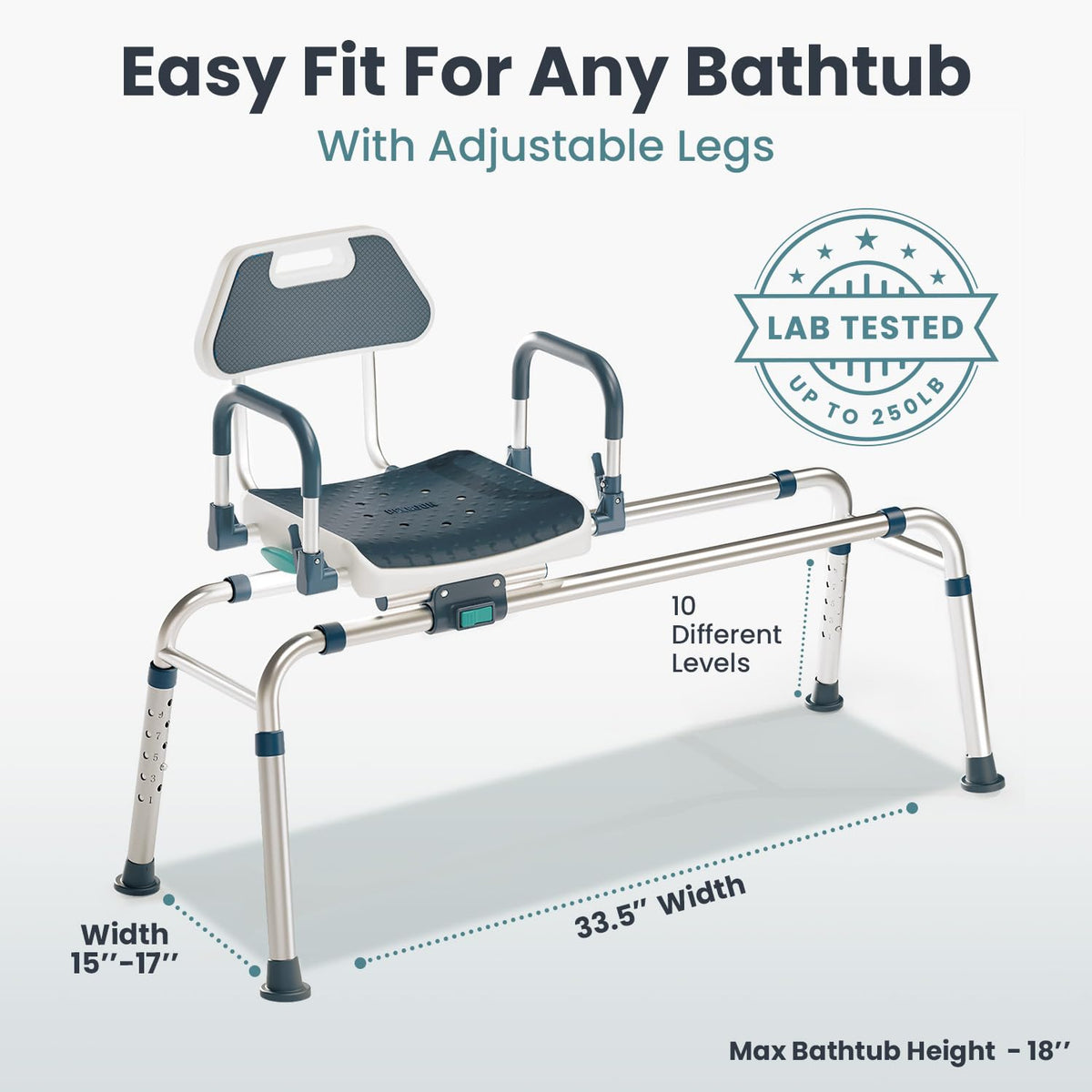 Dark Blue Sliding Shower Chair Tub Transfer Bench with Swivel Seat V698156
