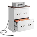 White 2 Drawer Wood File Cabinet with Charging Station and Lock B2463
