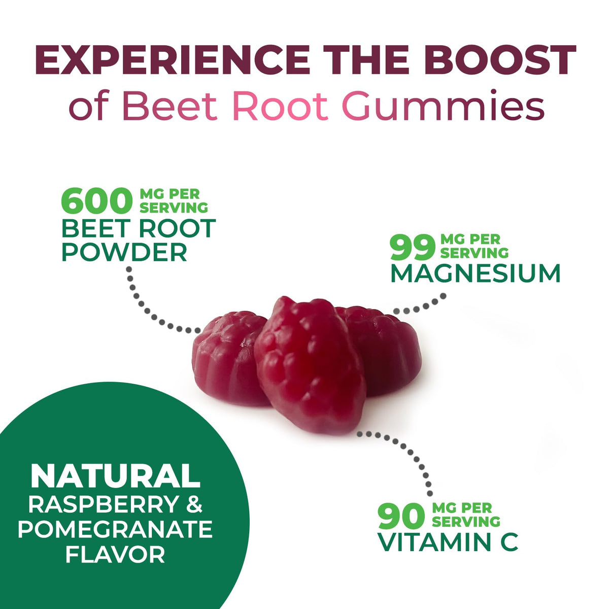 Beet Root Gummies with Beetroot Powder & Vitamin C, Berry Flavored, 60 Gummies X71506