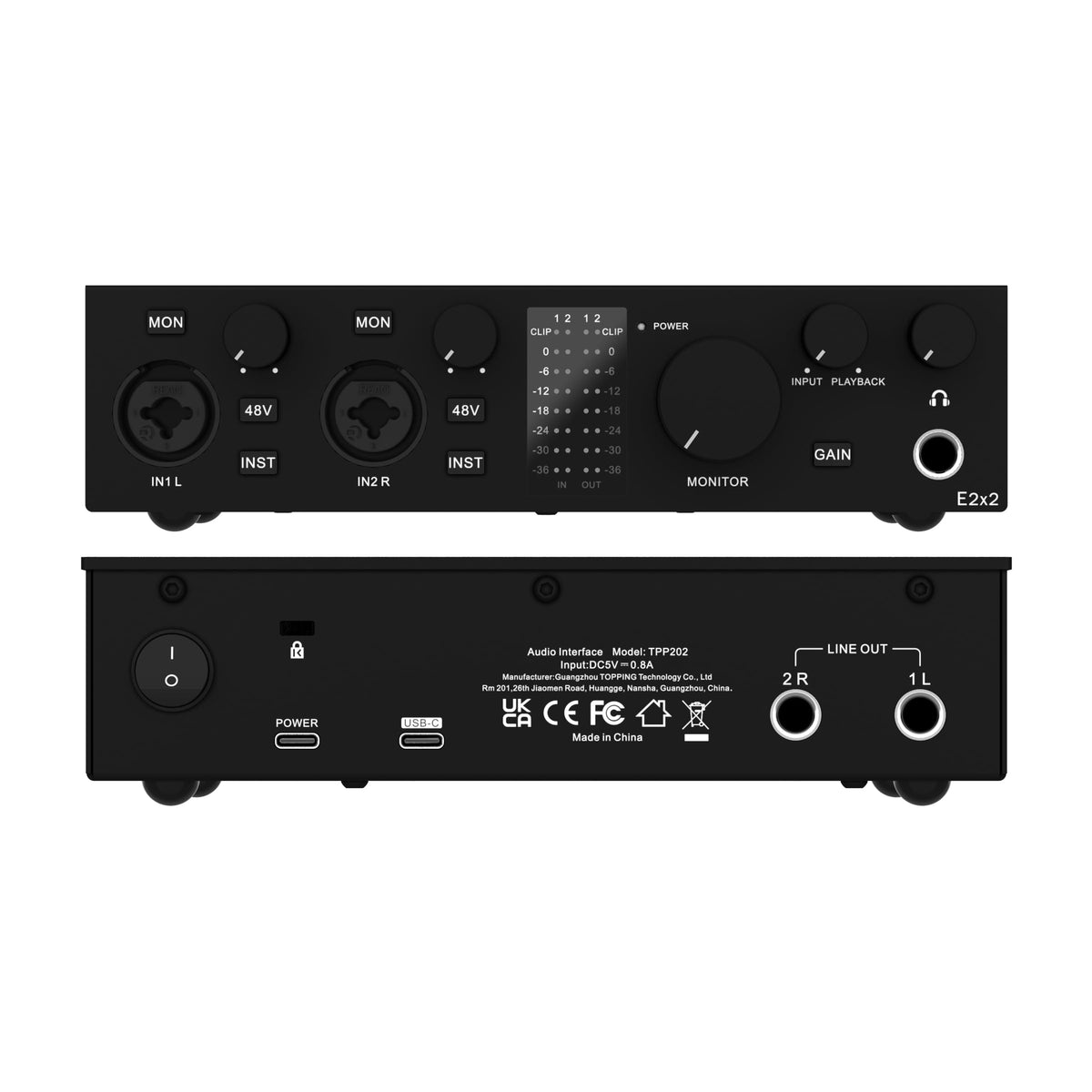 USB Audio Interface with 48V Phantom Power, Black I8710