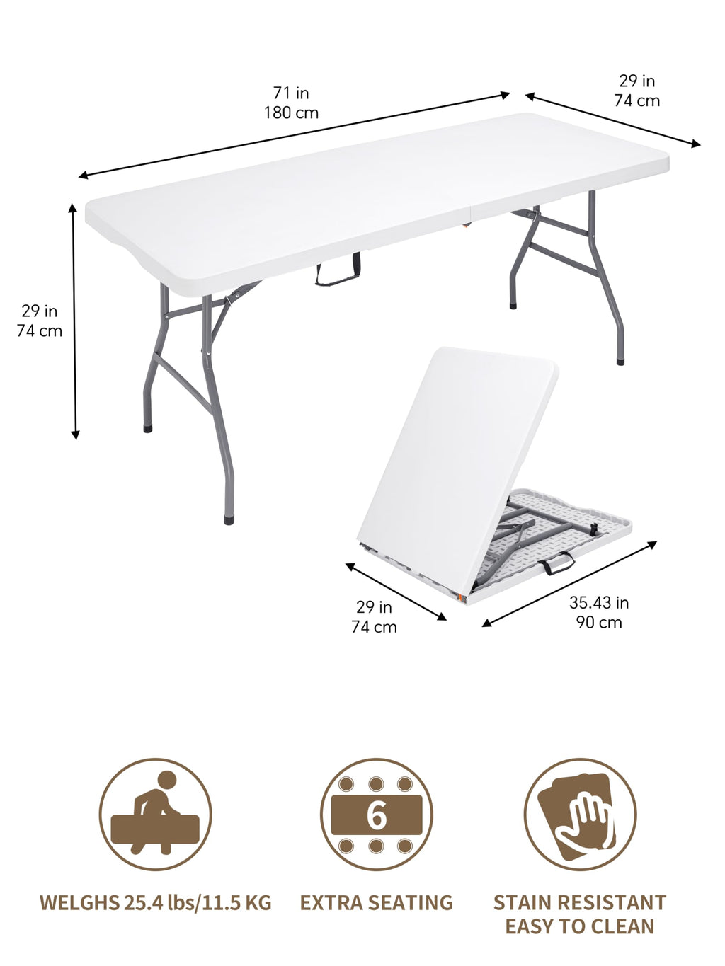 6Ft Heavy Duty Portable Plastic Folding Table C90882