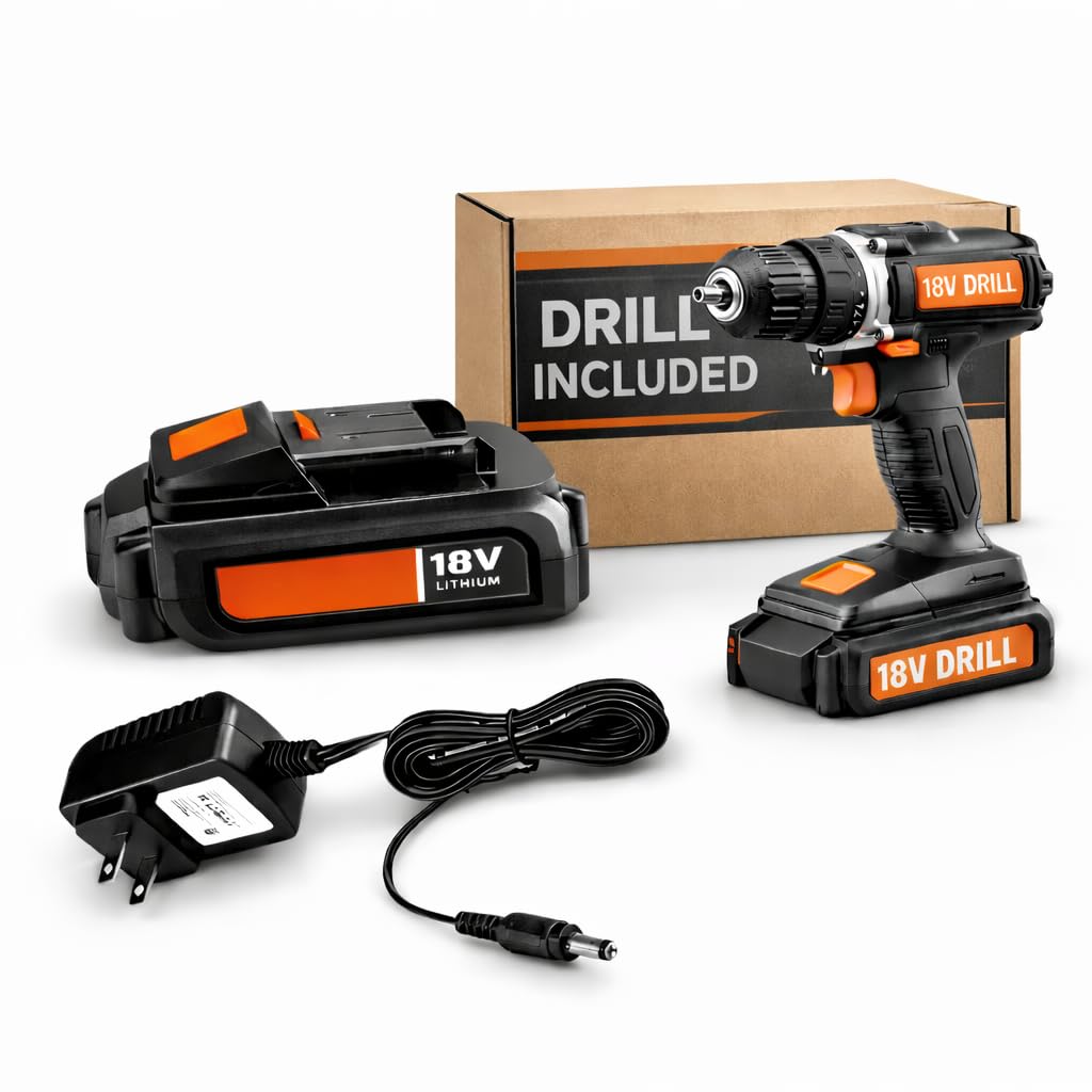 18V Replacement Battery and Charger Kit with 3/8" Cordless Drill Z37596