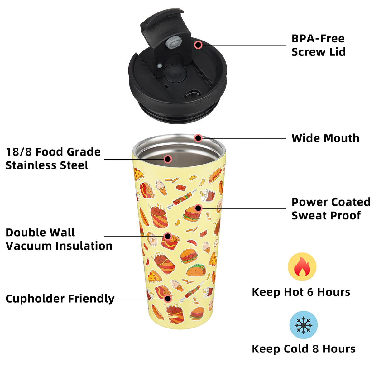 22 oz Insulated Stainless Steel Tumbler with Straw D728