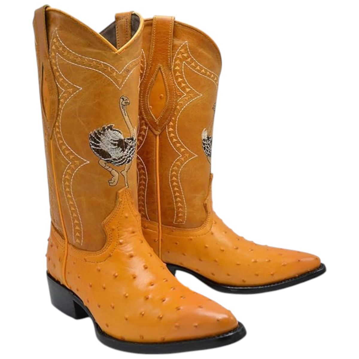 Men’s Genuine Leather Ostrich Print J-Toe Western Boots J677