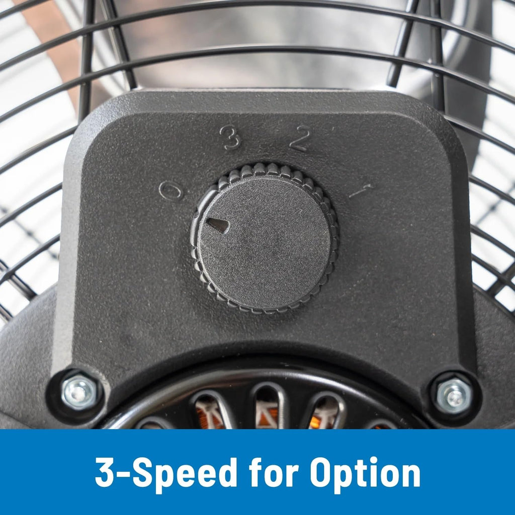 20" 3-Speed Tiltable Black Steel Floor Fan D329