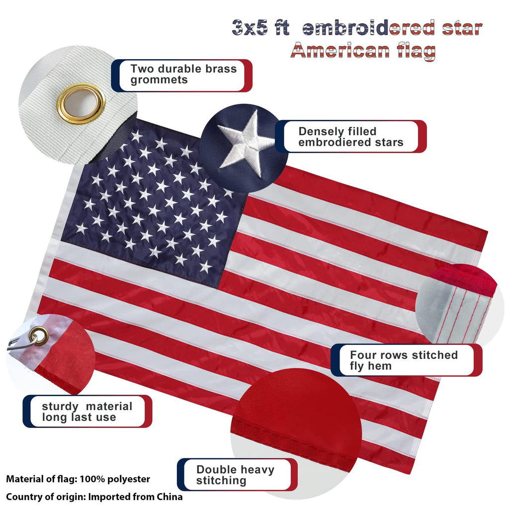 5ft Heavy Duty Tangle Free Flag Pole Kit with 3x5 Embroidered American Flag C938958