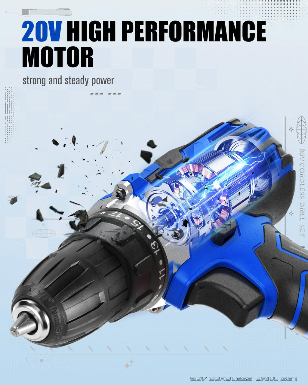 20V Cordless Drill Set with Battery and Charger X1530