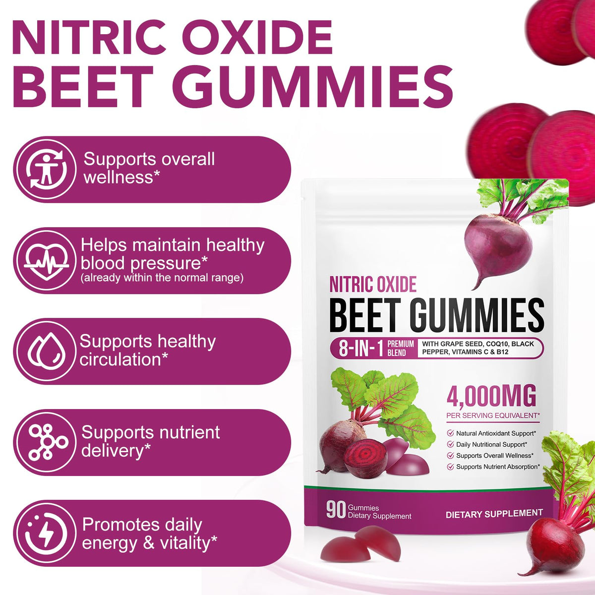 Beet Root Gummies with CoQ10 90 Soft Chews I852