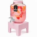 Pink Glass Beverage Dispenser with Wooden Stand, 1 Gallon L400