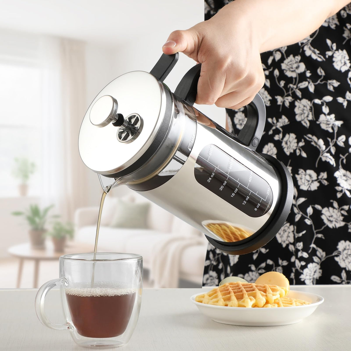 34 oz Borosilicate Glass Stainless Steel French Press T8984