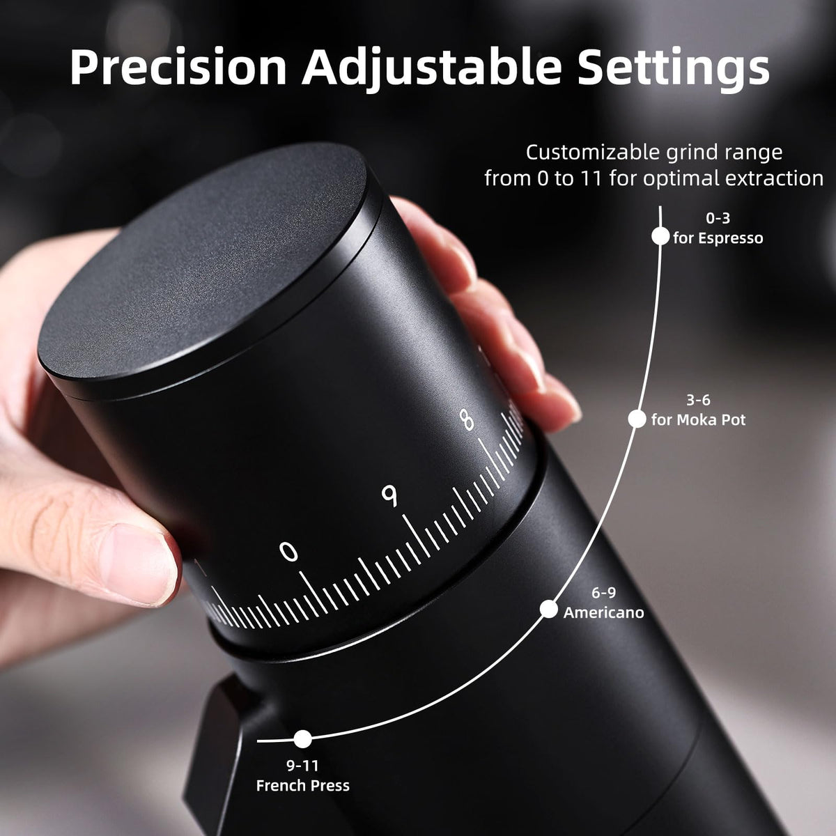 Black Electric Burr Coffee Grinder with Stainless Steel Conical Burr P924
