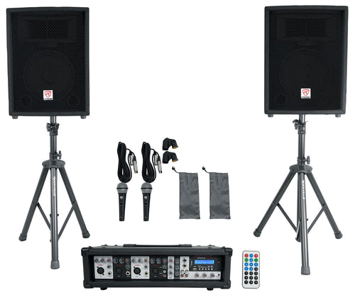 10" PA Speaker Pair with Mixer and Wireless Mics W354106