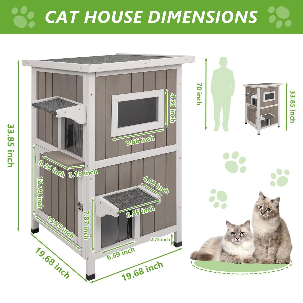 2 Story Weatherproof Wooden Outdoor Cat House W384713