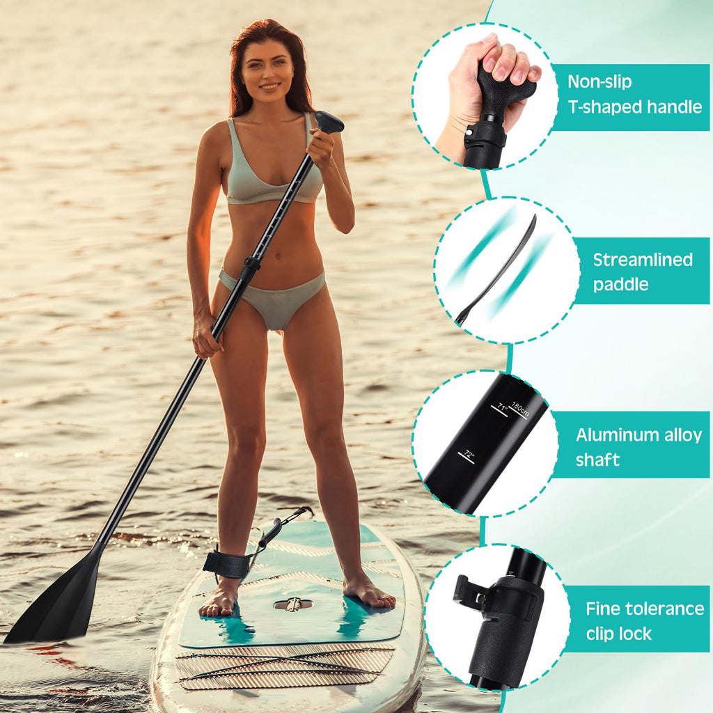 3 Pieces Paddle Board Paddle with Leash Detachable Aluminum Alloy Shaft K285830