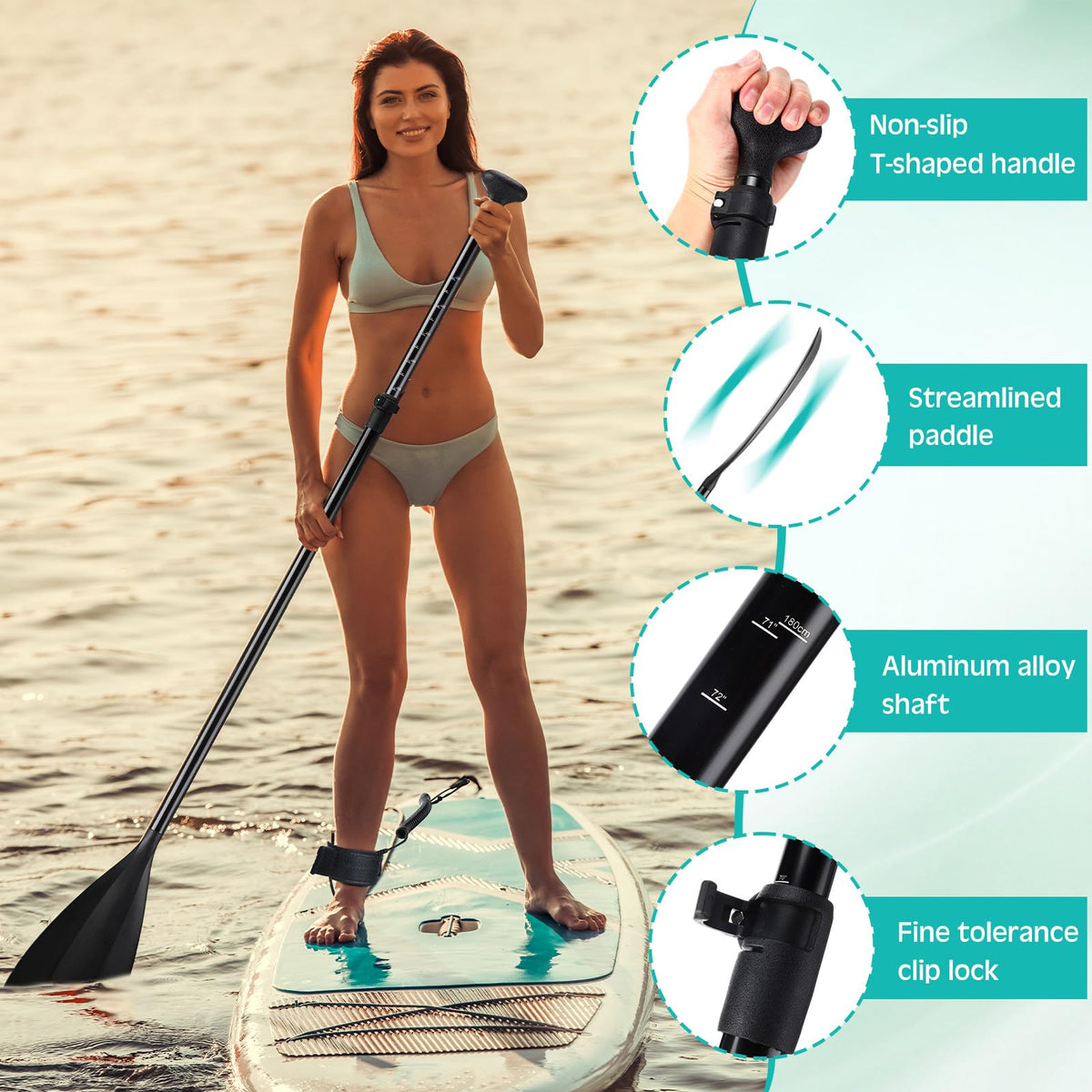3 Pieces Paddle Board Paddle with Leash Detachable Aluminum Alloy Shaft K285830