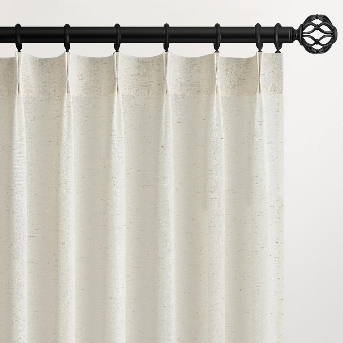 132 Inch Pinch Pleated Linen Curtains 2 Panels Natural Semi Sheer K5303