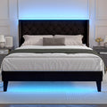 Black Velvet Upholstered Platform Bed Frame with Wingback Headboard B88207