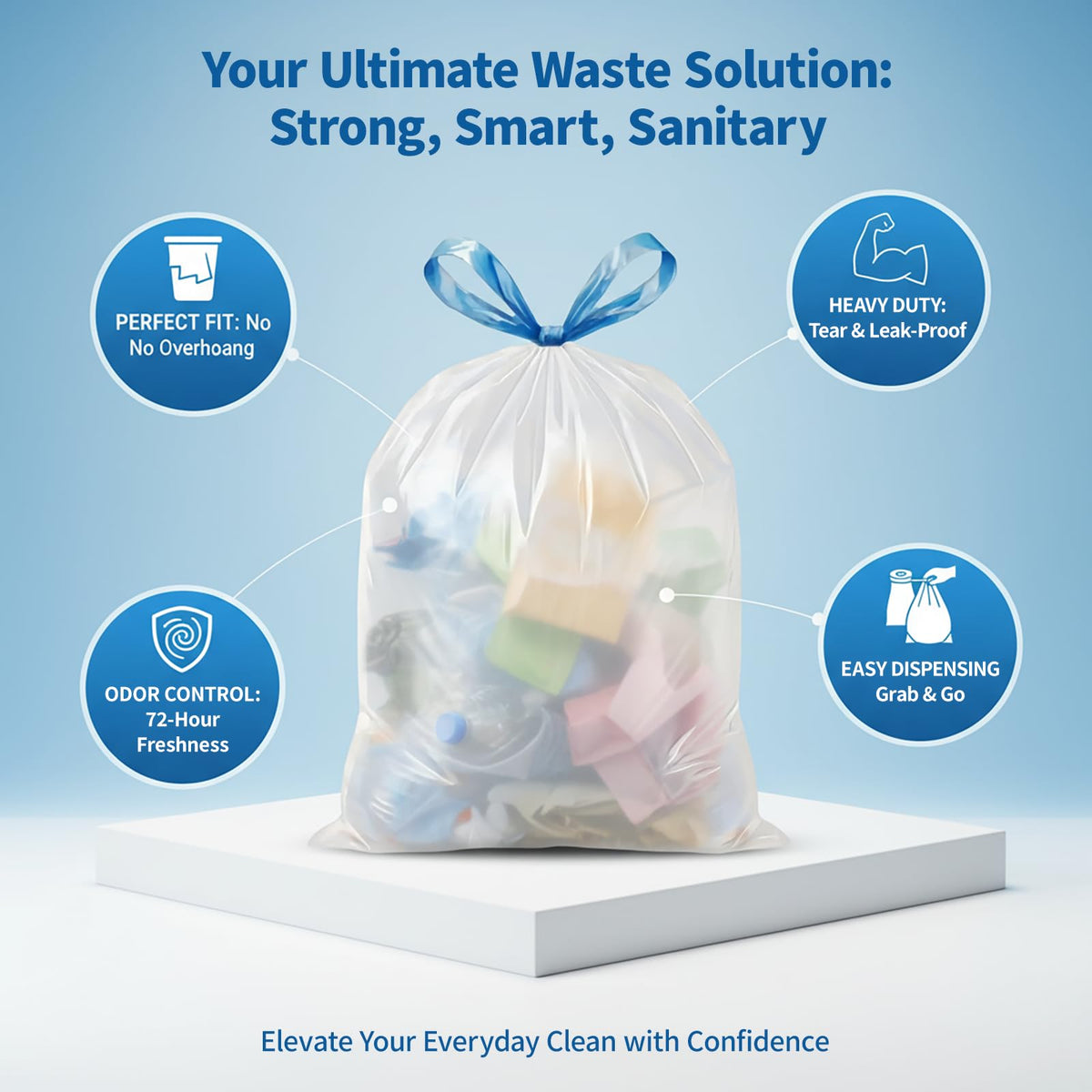 8 Gallon Drawstring Trash Bags 1.2 Mil Unscented 150 Count K91536