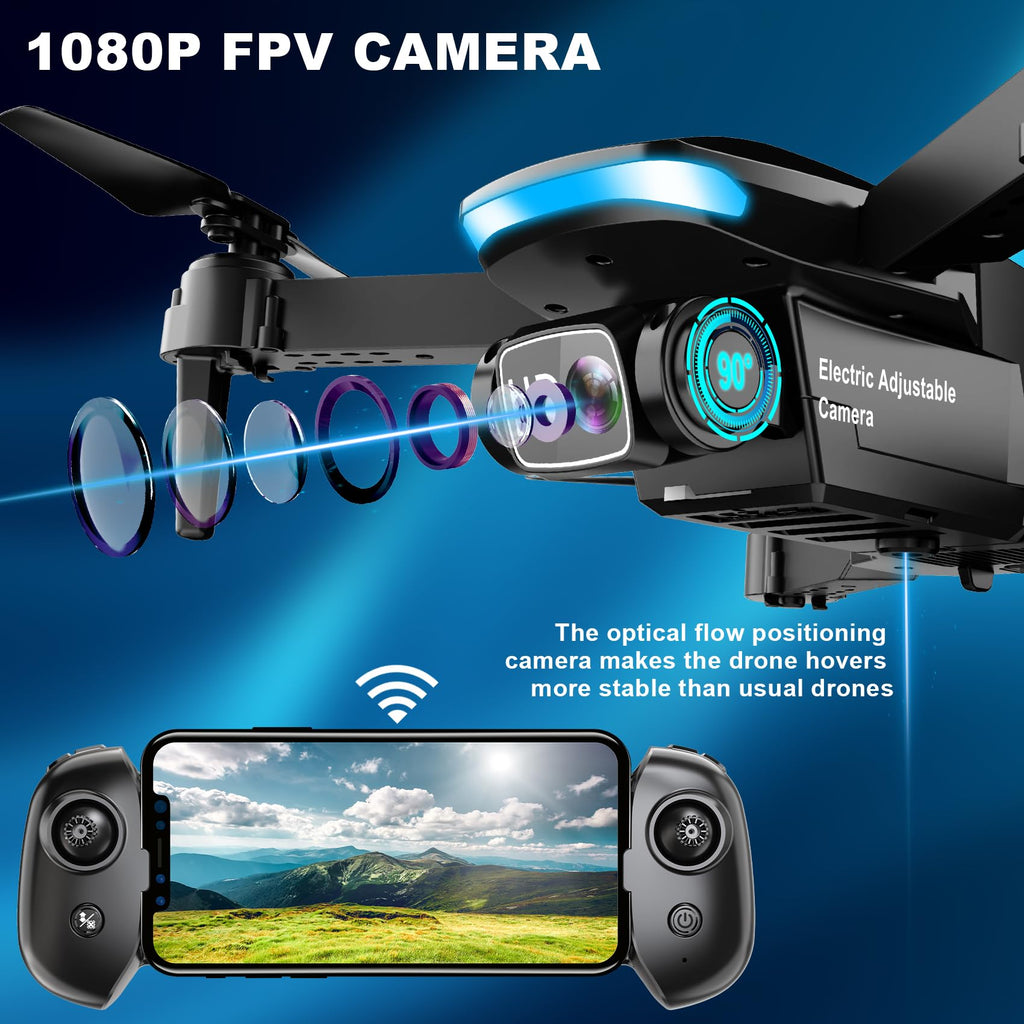 1080P HD Foldable Drone with Camera, 2 Batteries, Carrying Case G1476
