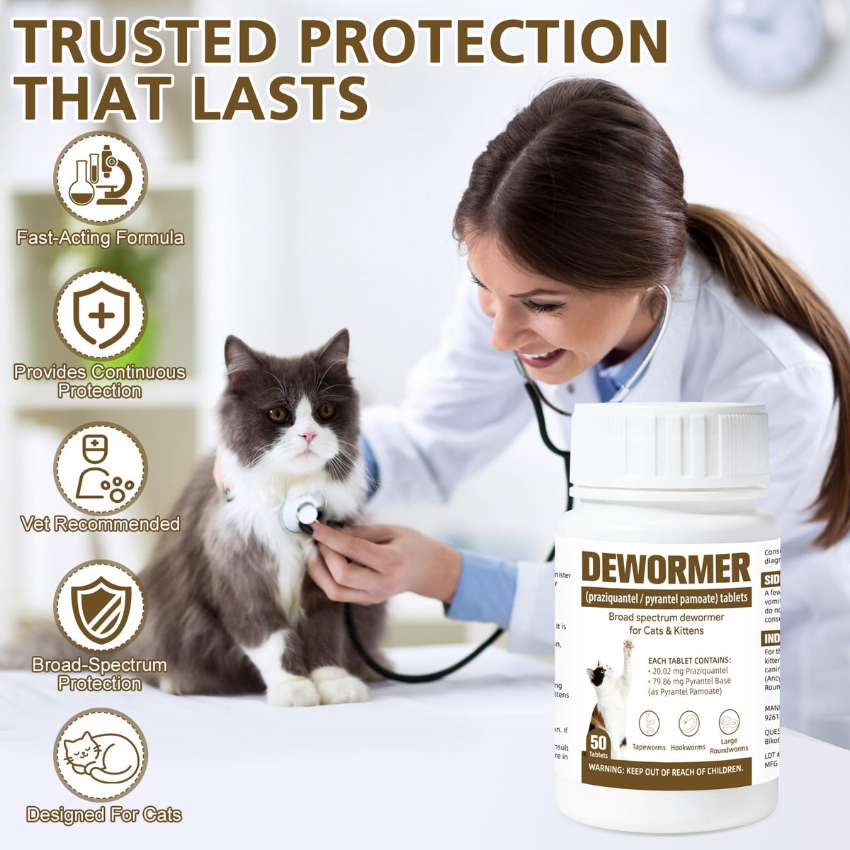 Broad-Spectrum Dewormer for Cats & Kittens, 50 Tablets R86510