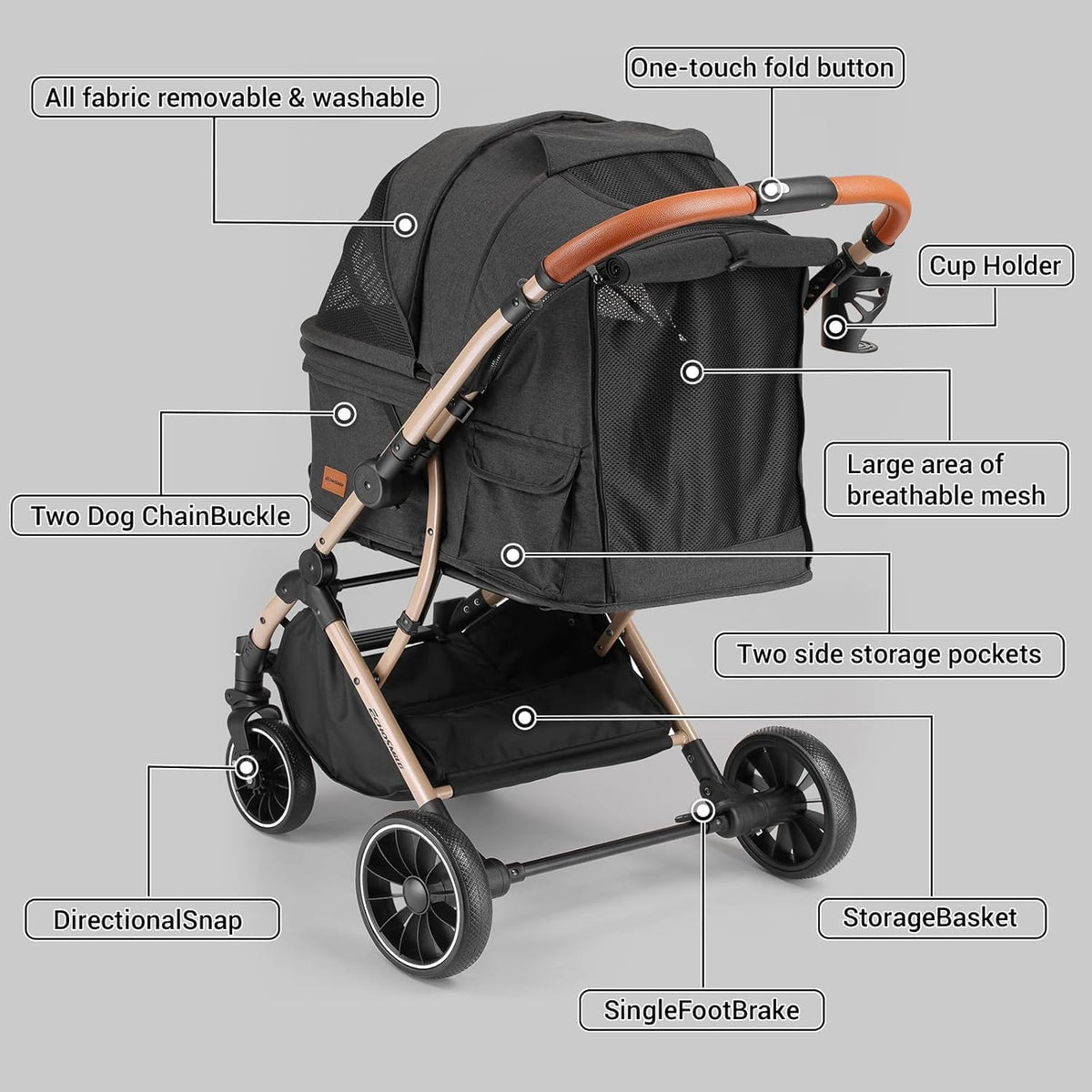 4-Wheel Pet Stroller with Reversible Handle M532