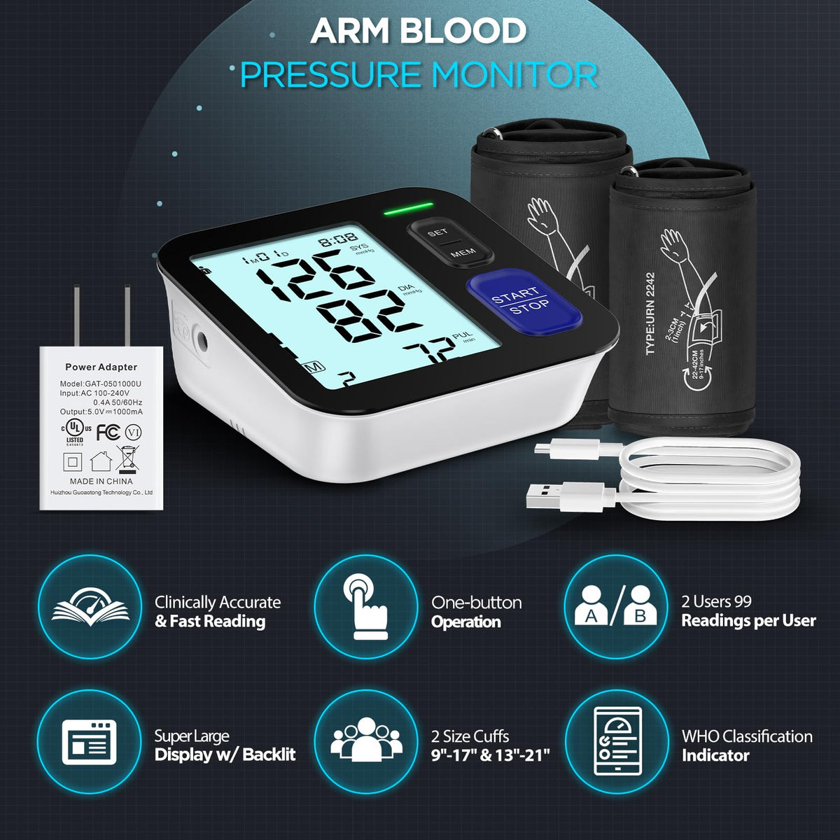 Automatic Digital Blood Pressure Machine with 2 Size Cuffs O403