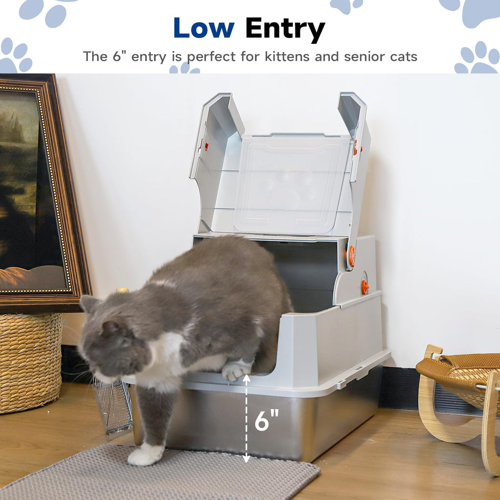 Large Stainless Steel Covered Cat Litter Box with Scoop I9682