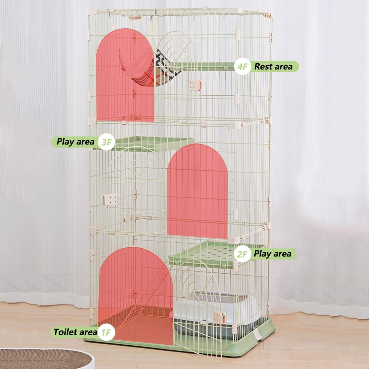 3/4-Tier Wire Cat Cage Playpen Kennel with Hammock L9892