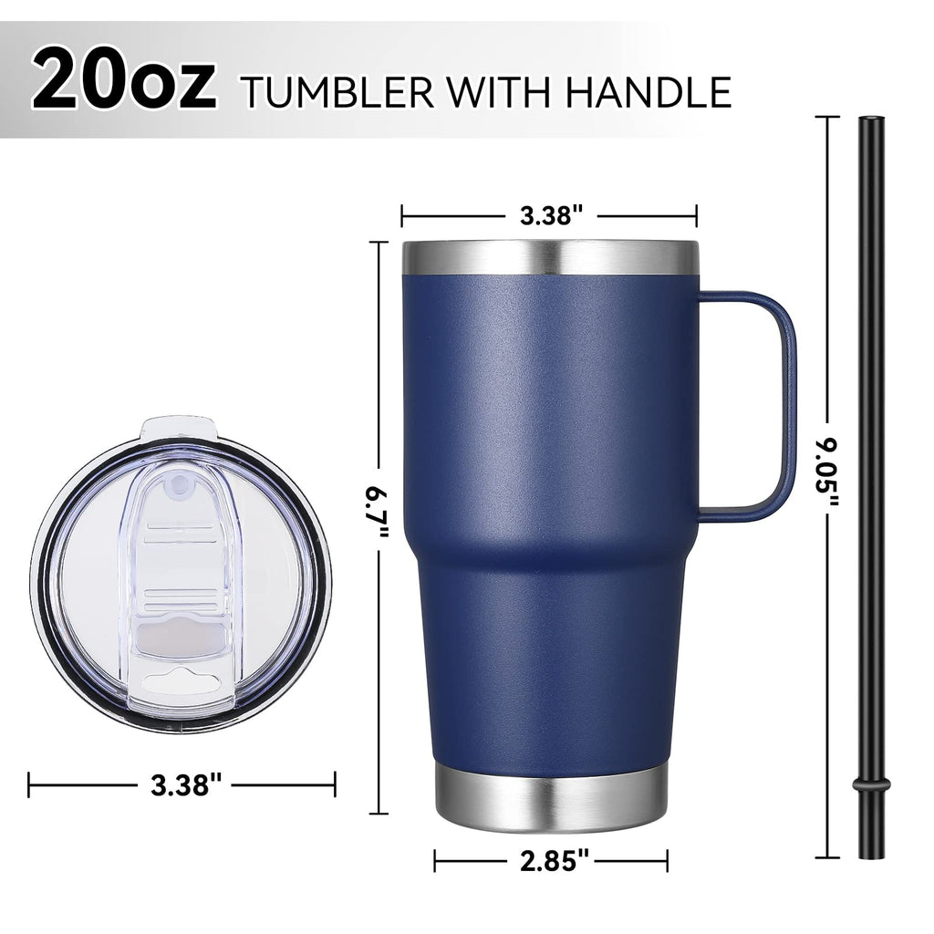 20 oz Stainless Steel Insulated Tumbler with Handle Lid and Straw R174904