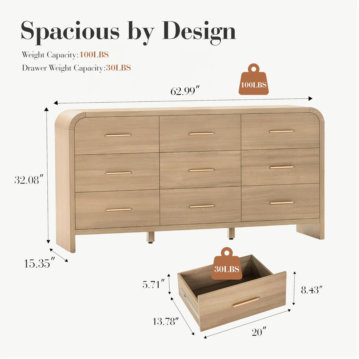 Gray Oak 9 Drawer Dresser I4285