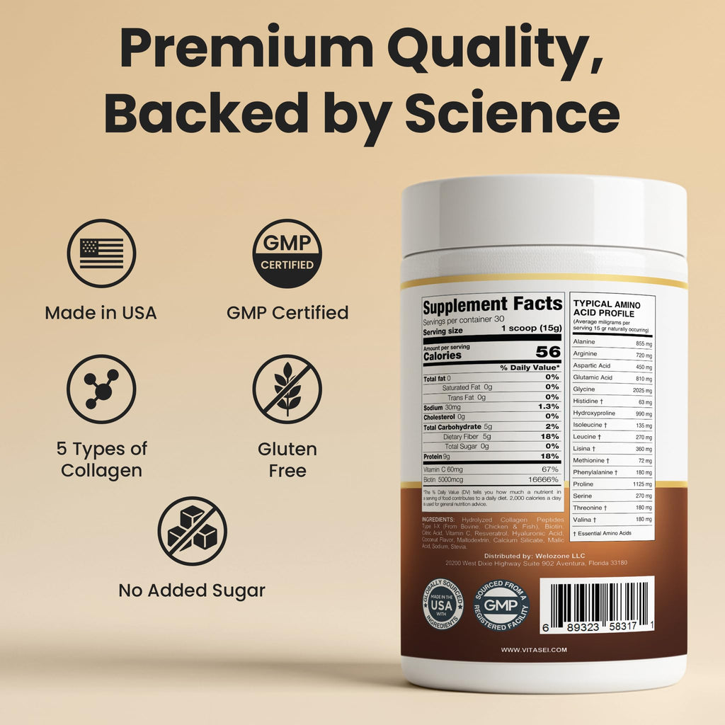 Hydrolyzed Collagen Peptide Powder Drink Chocolate Flavored 16oz C9227