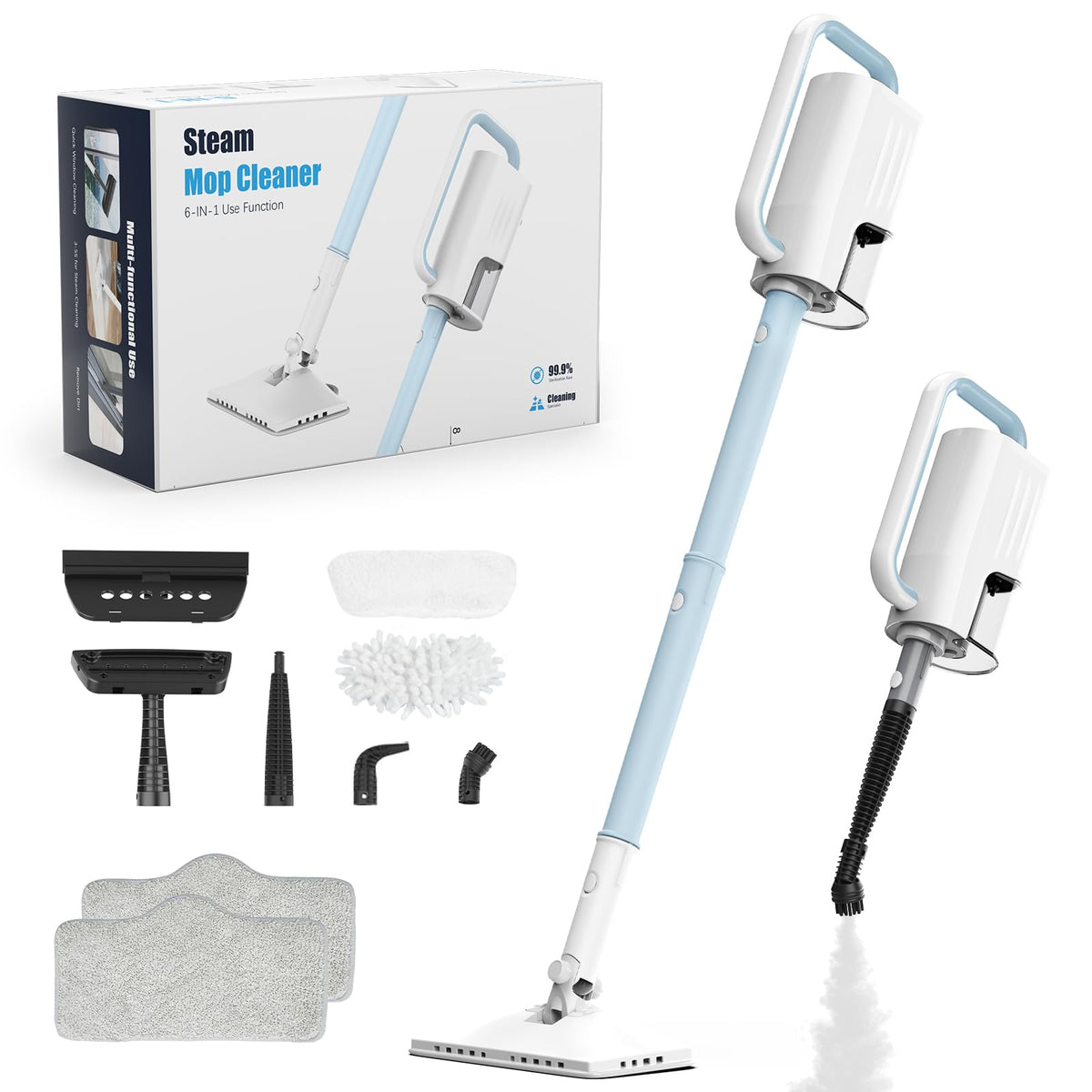 6 in1 Steam Mop Cleaner with 2 Modes, 2 Microfiber Pads, 400ML Removable Tank S5039