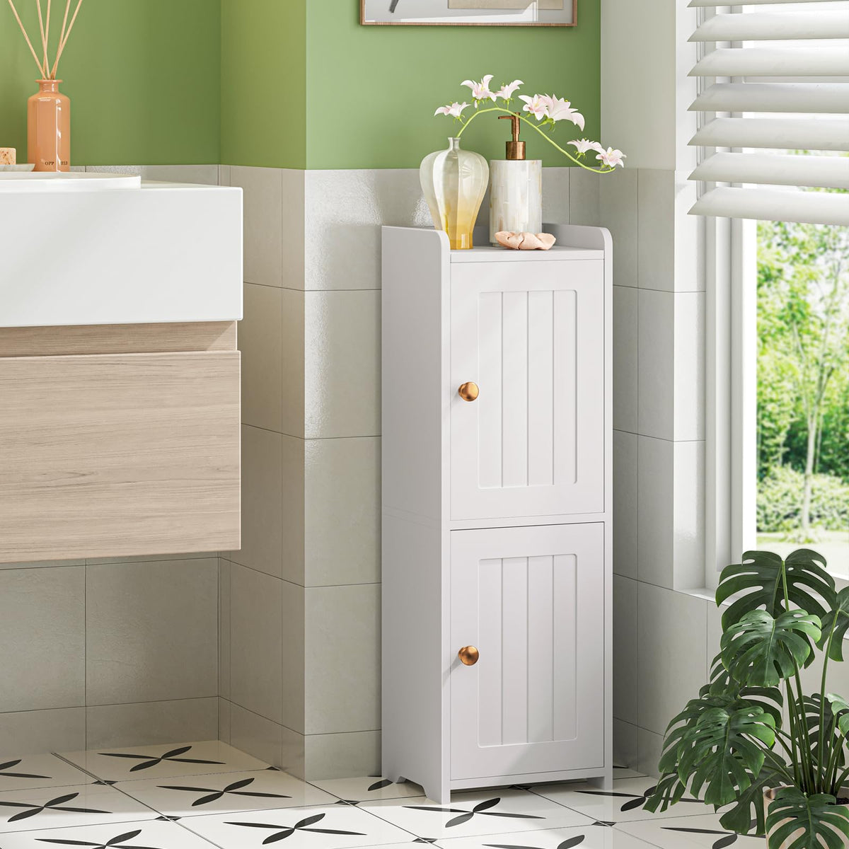 White Bathroom Storage Cabinet with 2 Doors T58000