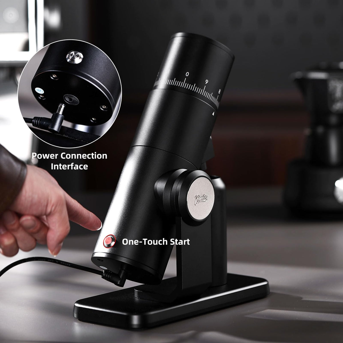 Black Electric Burr Coffee Grinder with Stainless Steel Conical Burr P924