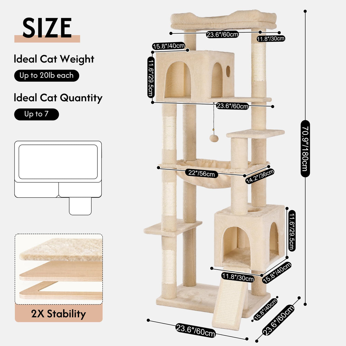 Beige Cat Tree with Hammock and Bed F45506