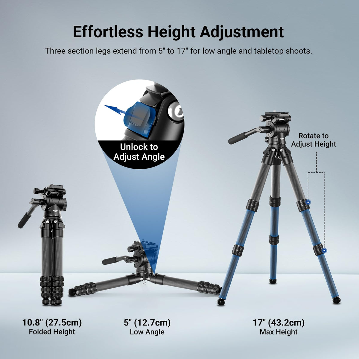 Carbon Fiber Desktop Mini Tripod with Video Fluid Head P85124