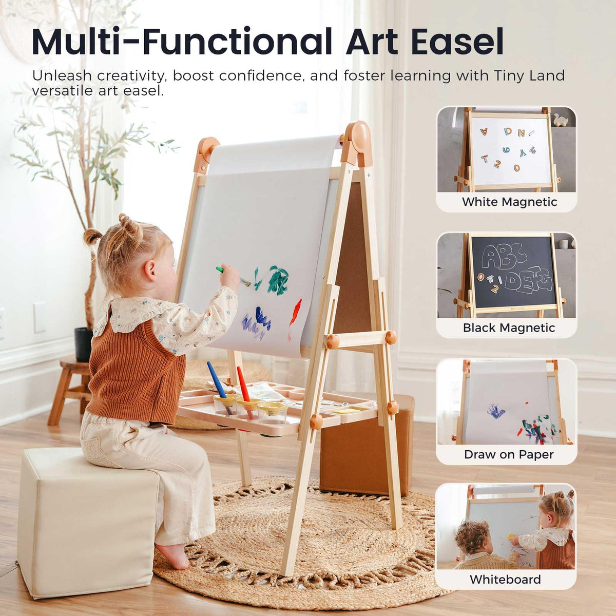 Foldable Wooden Art Easel with Chalkboard & Whiteboard R6178