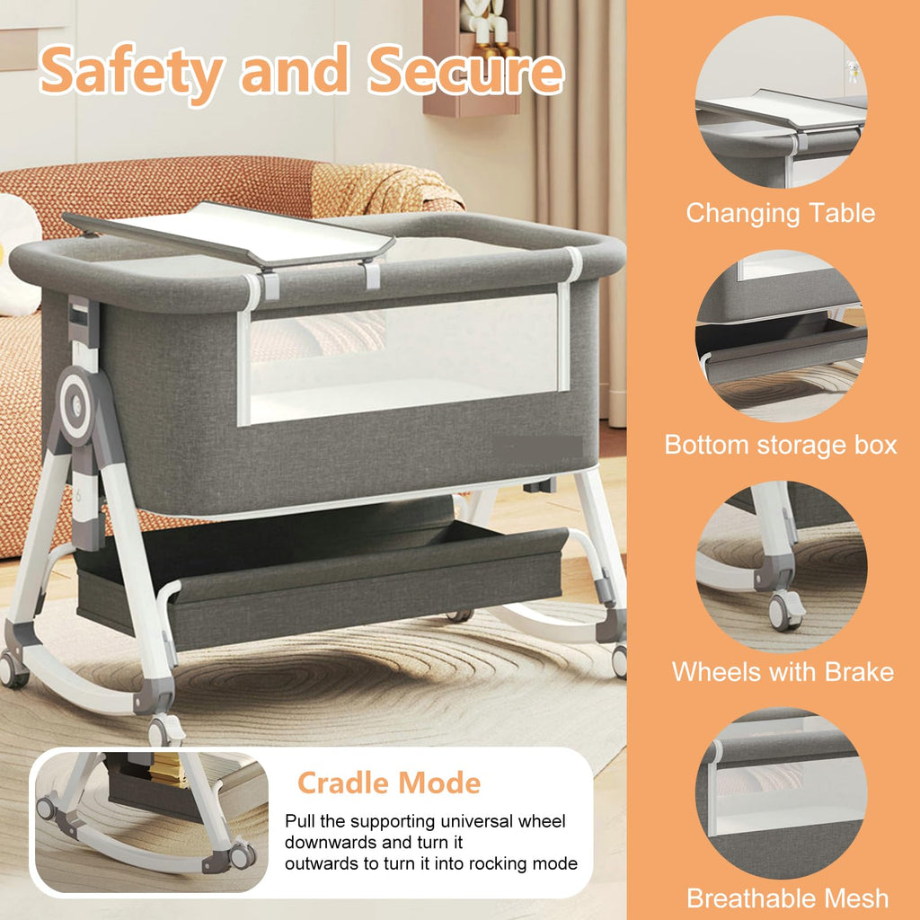4 in 1 Baby Bassinet Bedside Sleeper with Wheels and Mattress F482