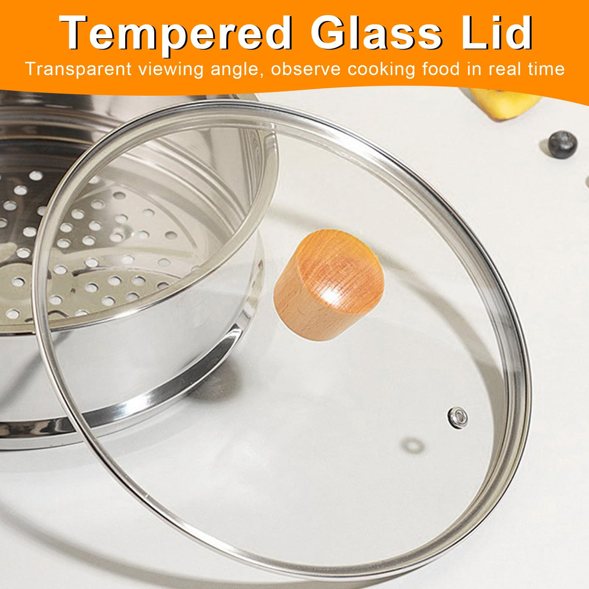 8 Inch Tempered Glass Pan Lid with Wooden Handle P793