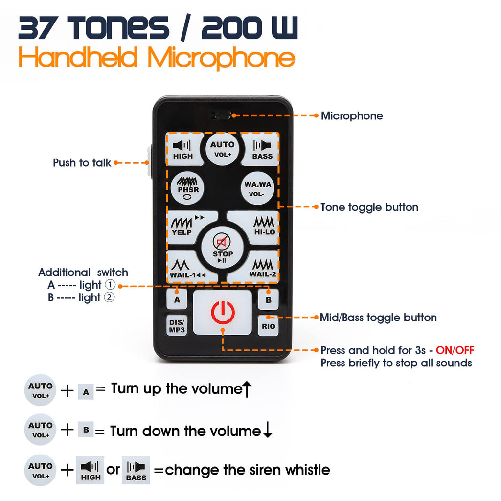 12V 400W 37 Tones Warning Emergency Siren PA System H73083