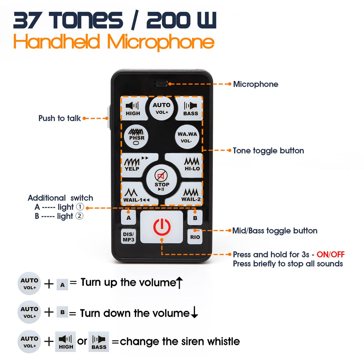 12V 400W 37 Tones Warning Emergency Siren PA System H73083
