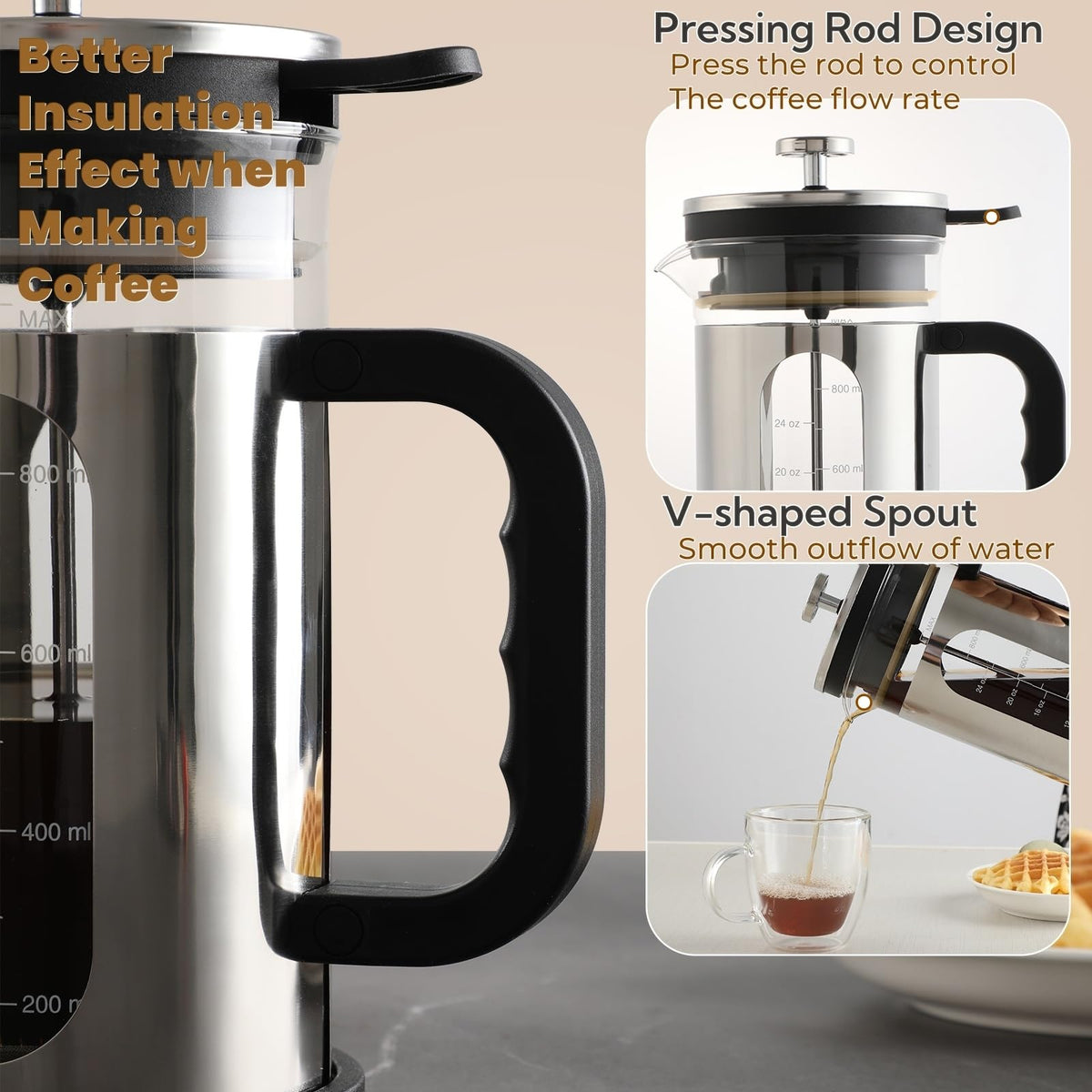 34 oz Borosilicate Glass Stainless Steel French Press T8984