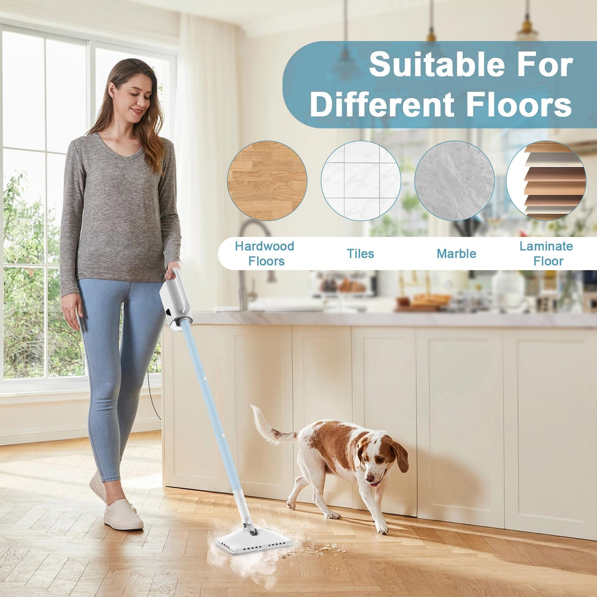 6 in1 Steam Mop Cleaner with 2 Modes, 2 Microfiber Pads, 400ML Removable Tank S5039
