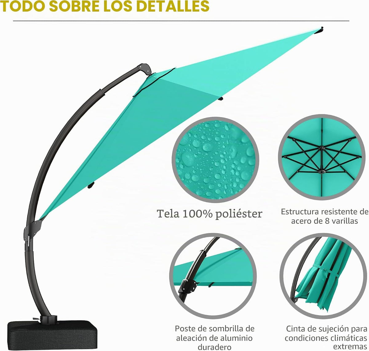 11ft Turquoise Blue Offset Cantilever Patio Umbrella with Base M815